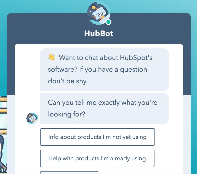Hubspot's chatbot example to automate customer support